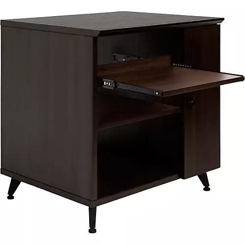 Gator GFW-ELITESIDECAR Elite Furniture Series Rolling Rack Sidecar Cabinet with Configurable Rack Space & Shelving Dark Walnut - musicians--Friend