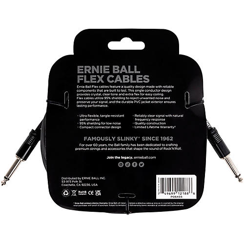 Ernie Ball Flex Instrument Cable Straight/Straight 20 ft. Black - musicians--Friend