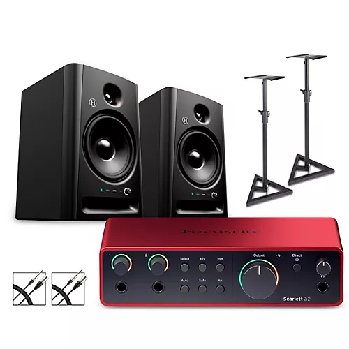 Focusrite 2i2 Gen4 With Harbinger Studio Monitor Pair, Stands & Cables SM508 - musicians--Friend