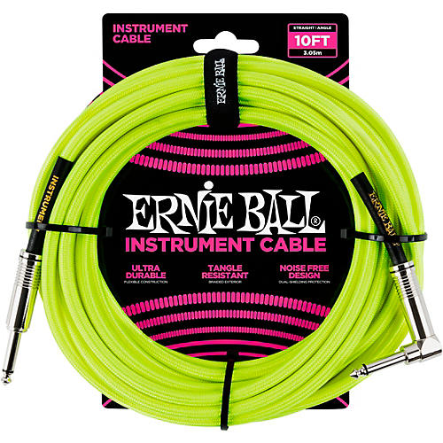 Ernie Ball 10' Straight to Angle Braided Instrument Cable Neon Pink - musicians--Friend
