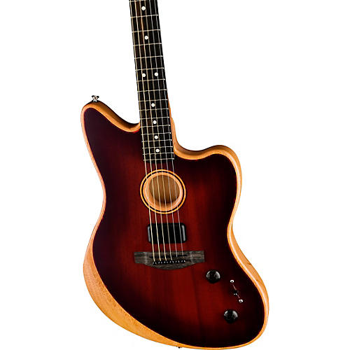Fender American Acoustasonic Jazzmaster All-Mahogany Acoustic-Electric Guitar Bourbon Burst - musicians--Friend