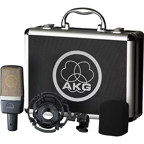 AKG C214 Large-Diaphragm Condenser Mic Cable and Stand Drum Overhead Package - musicians--Friend