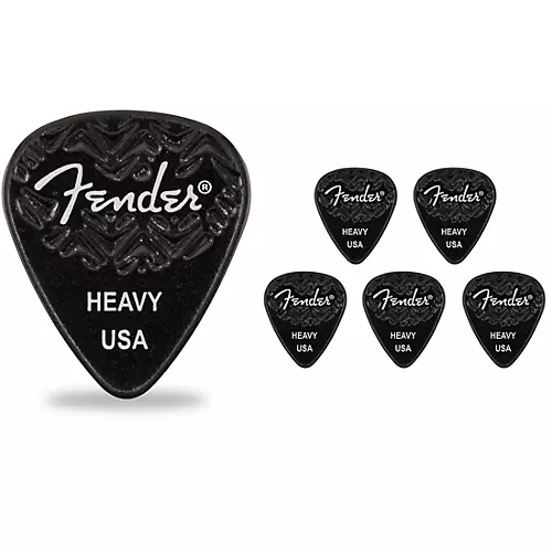 Fender 351 Shape Wavelength Celluloid Guitar Picks (6-Pack), Black Extra Heavy - musicians--Friend