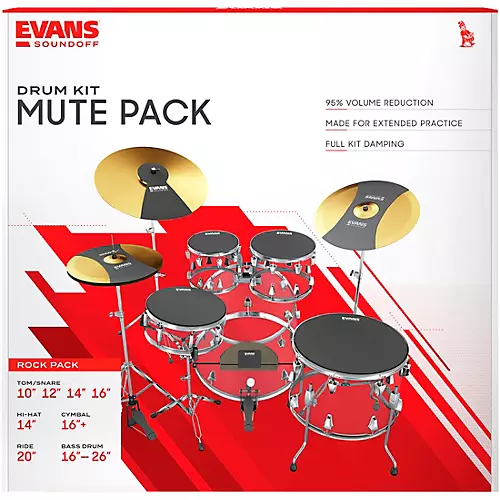 Evans SoundOff Drum Mutes Box Set, Rock 10,12,14,16,22 in.,hi-hat,and cymbal (2) Black - musicians--Friend