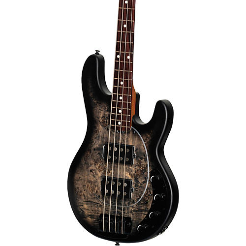 Sterling by Music Man Stingray Ray34HH Burl Top Electric Bass Trans Black Satin - musicians--Friend