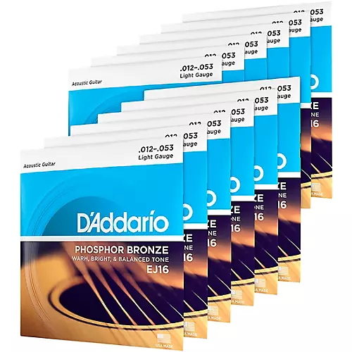 D'Addario EJ16-12P Phosphor Bronze Light Acoustic Guitar Strings 12-Pack - musicians--Friend