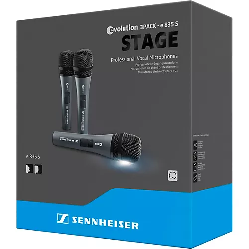Sennheiser Handheld microphone set with (3) e 835-S (cardioid, dynamic), (3) MZQ 800 clips and (3) carrying pouches (3.5 lbs) - musicians--Friend