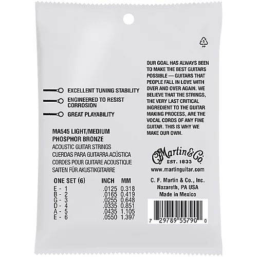 Martin MA545 SP Phosphor Bronze Light/Medium Authentic Acoustic Guitar Strings - musicians--Friend