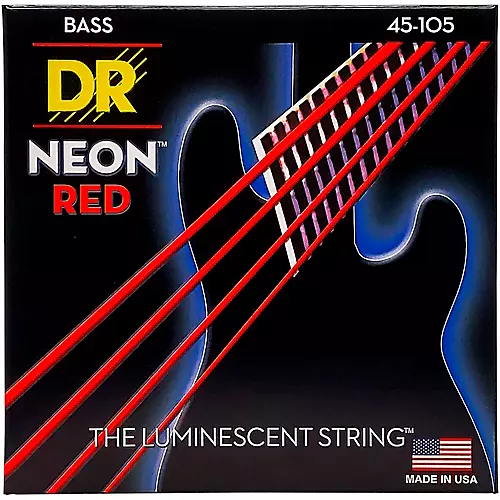 DR Strings Hi-Def NEON Red Coated Medium 4-String (45-105) Bass Guitar Strings - musicians--Friend