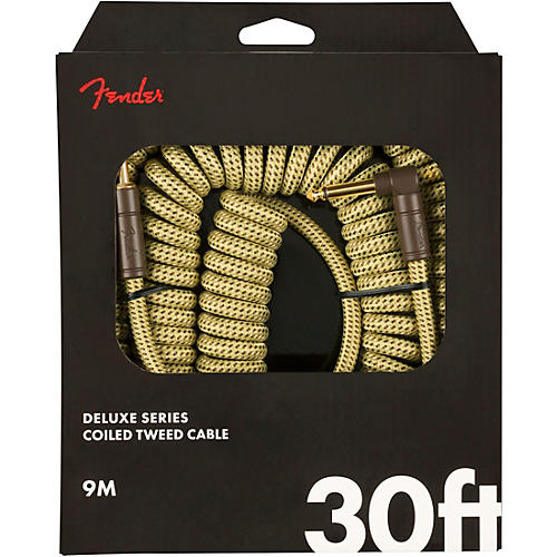 Fender Deluxe Series Straight to Angled Coiled Cable 30 ft. Black Tweed - musicians--Friend
