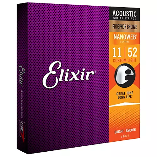 Elixir Phosphor Bronze Acoustic Guitar Strings with NANOWEB Coating, Custom Light (11-52) 2-Pack - musicians--Friend