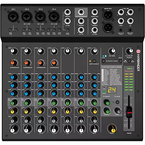 Harbinger LX12 12-Channel Analog Mixer With Bluetooth, FX and USB Audio - musicians--Friend