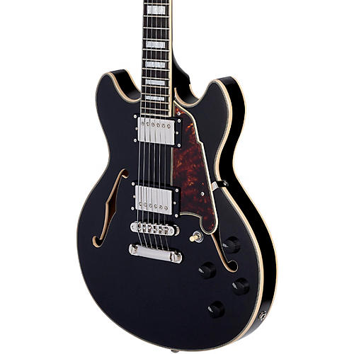 D'Angelico Premier Mini DC Semi-Hollow Electric Guitar With Stopbar Tailpiece Black Flake - musicians--Friend