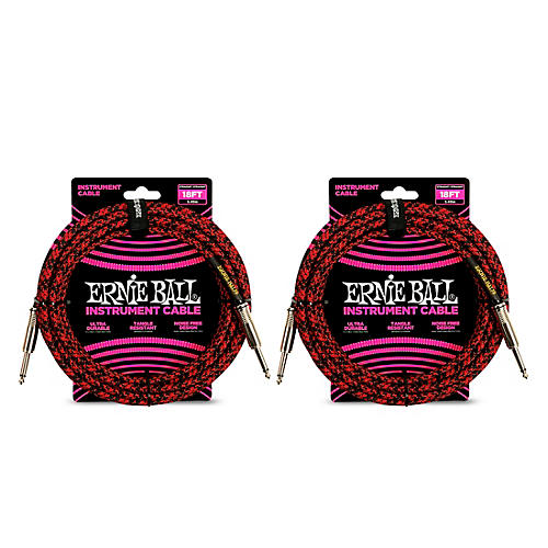 Ernie Ball Braided Straight to Straight Instrument Cable, 2-Pack 18 ft. Red/Black - musicians--Friend