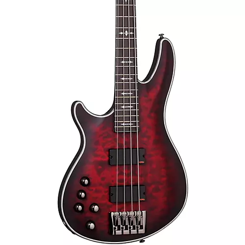 Schecter Guitar Research Hellraiser Extreme-4 Left-Handed Electric Bass Guitar Satin Crimson Red Burst - musicians--Friend