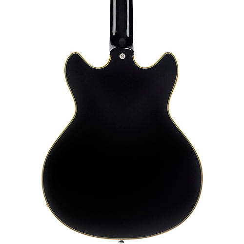 D'Angelico Excel Mini DC Tour Semi-Hollow Electric Guitar With Supro Bolt Bucker Pickups and Stopbar Tailpiece Solid Black - musicians--Friend