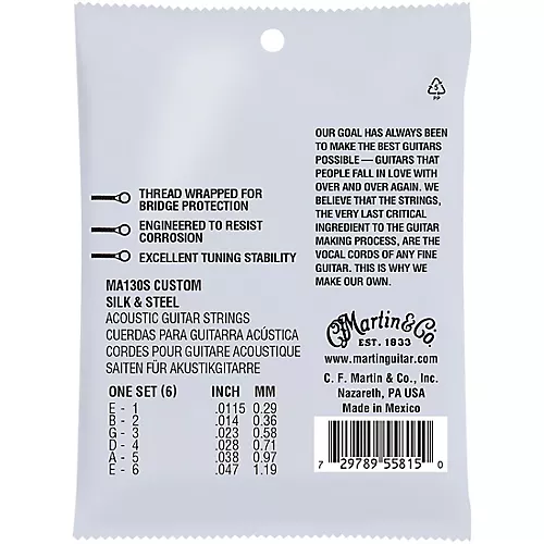 Martin MA130S Marquis Silk & Steel Custom Authentic Acoustic Guitar Strings - musicians--Friend