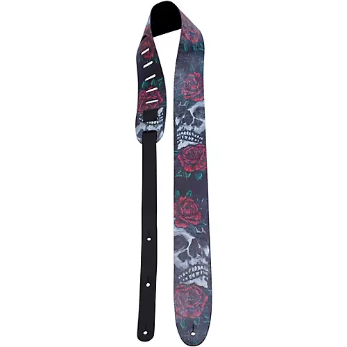 Perri's Printed Skull and Rose Leather Guitar Strap Black 2.5 in. - musicians--Friend