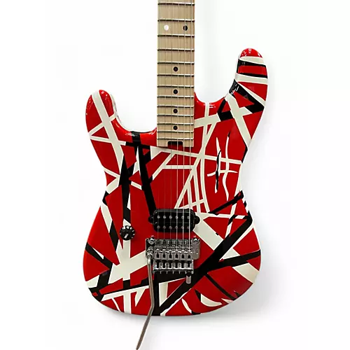 Used EVH Striped Series Left Handed Red with Black and White Stripes Electric Guitar Red with Black and White Stripes - musicians--Friend