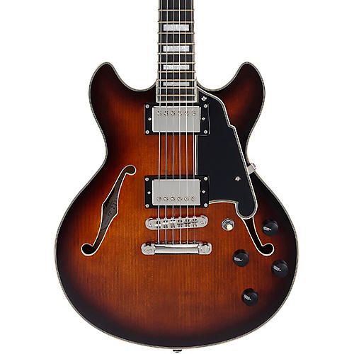 D'Angelico Premier Mini DC Semi-Hollow Electric Guitar With Stopbar Tailpiece Black Flake - musicians--Friend