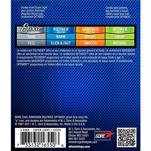 Elixir BONUS PACK! OPTIWEB Coated Super Light Electric Guitar Strings 3-Pack - musicians--Friend