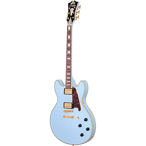 Open-Box D'Angelico Deluxe Series Limited Edition DC Non F-Hole Semi-Hollowbody Electric Guitar Condition 1 - Mint Matte Powder Blue Tortoise Pickguard - musicians--Friend