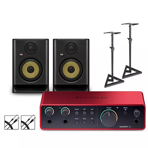 Focusrite 2i2 Gen 4 With KRK ROKIT G5 Studio Monitor Pair (Stands & Cables Included) ROKIT 5 - musicians--Friend