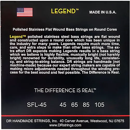 DR Strings LEGEND Flatwound Stainless Steel Bass Strings Short Scale (45-105) - musicians--Friend