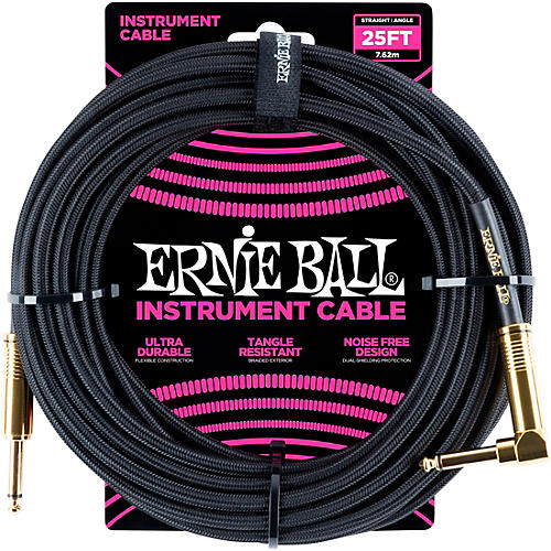 Ernie Ball 25 FT Straight to Angle Instrument Cable Black/Black - musicians--Friend