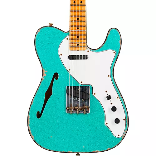 Fender Custom Shop Limited-Edition '60s Custom Telecaster Thinline Relic Maple Fingerboard Electric Guitar Aged Sea Foam Green Sparkle - musicians--Friend