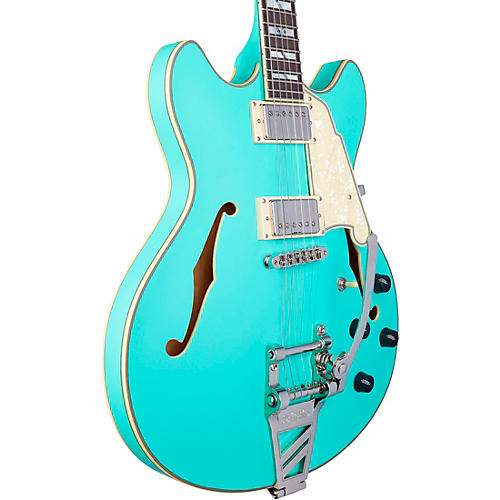 D'Angelico Deluxe DC Semi-Hollow Electric Guitar With D'Angelico Shield Tremolo Matte Surf Green - musicians--Friend