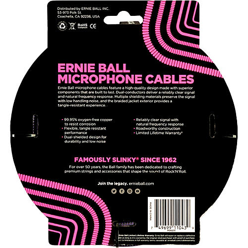 Ernie Ball Braided XLR Microphone Cable 20 ft. Black - musicians--Friend