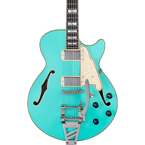 D'Angelico Deluxe SS Semi-Hollow Electric Guitar With D'Angelico Shield Tremolo Matte Surf Green - musicians--Friend