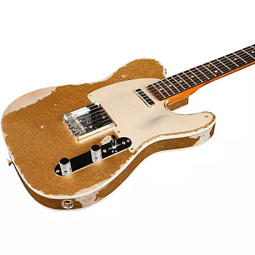 Fender Custom Shop Limited-Edition Texas Telecaster Heavy Relic Electric Guitar Gold Metal Flake/Aged Olympic White - musicians--Friend