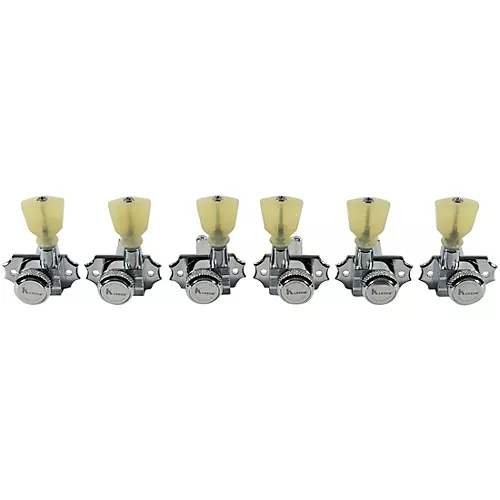 Kluson 3 Per Side Locking Revolution Series G-Mount Non-Collared Pearloid Keystone Tuning Machines Gold - musicians--Friend
