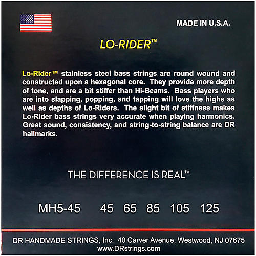 DR Strings Lo Rider MH5-45 Medium Stainless Steel 5-String Bass Strings .125 Low B - musicians--Friend