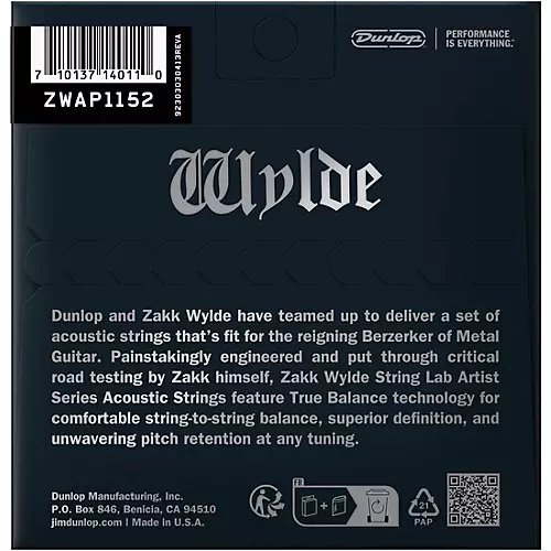 Dunlop Zakk Wylde String Lab Phosphor Bronze Acoustic Guitar Strings 12 - 54 - musicians--Friend
