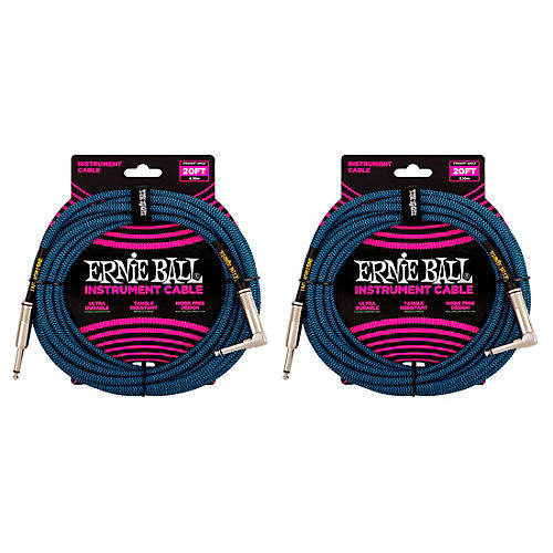 Ernie Ball 20 Ft. Braided Straight Angle Instrument Cable 2-Pack - musicians--Friend