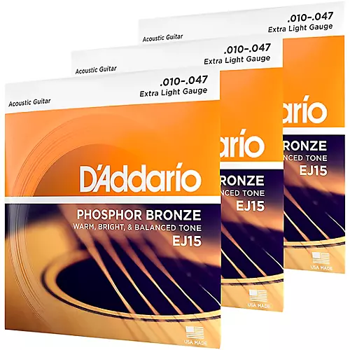 D'Addario EJ15 Phosphor Bronze Extra Light Acoustic Strings 3-Pack - musicians--Friend