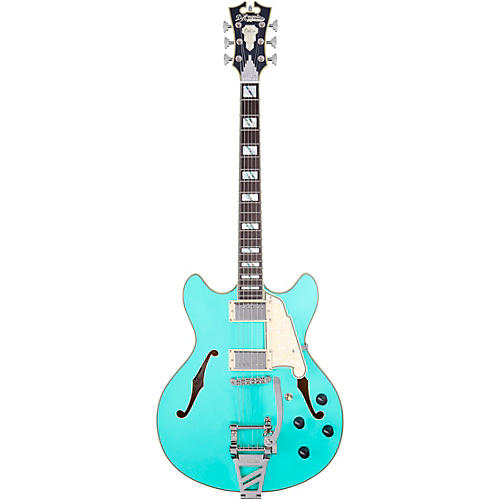 D'Angelico Deluxe DC Semi-Hollow Electric Guitar With D'Angelico Shield Tremolo Matte Surf Green - musicians--Friend