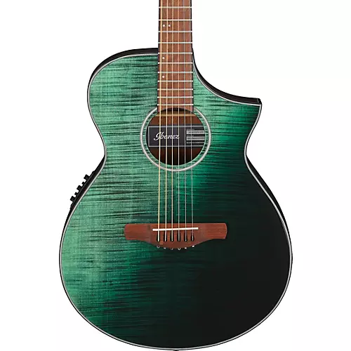 Ibanez AEWC32FM Thinline Acoustic-Electric Guitar Dark Green Sunset Fade - musicians--Friend