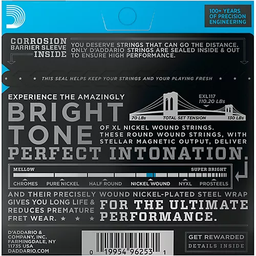 D'Addario EXL117 Medium Top/Extra-Heavy Bottom, Nickel-Wound Electric Guitar Strings - musicians--Friend