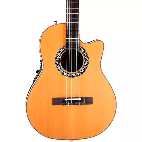 Ovation Elite AX Mid-Depth Cutaway Acoustic-Electric Nylon String Guitar Natural - musicians--Friend