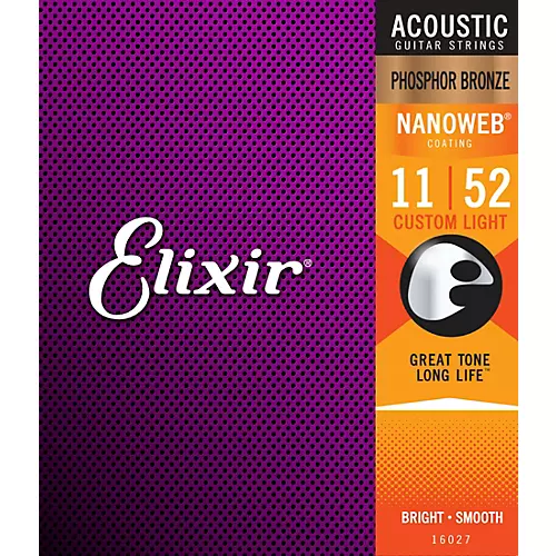 Elixir Phosphor Bronze Acoustic Guitar Strings with NANOWEB Coating, Custom Light (11-52) 2-Pack - musicians--Friend