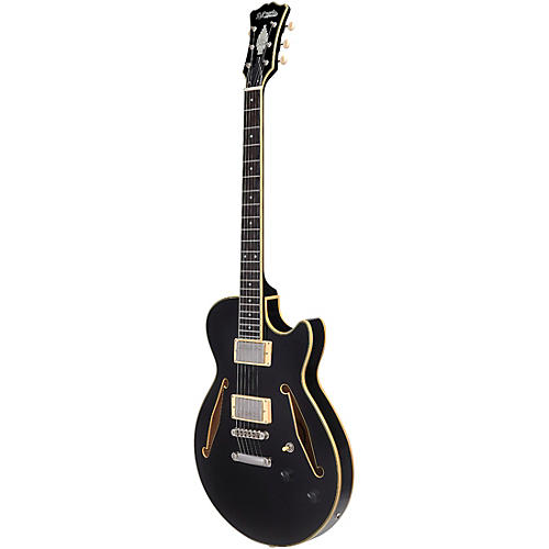 D'Angelico Excel SS Tour Semi-Hollow Electric Guitar With Supro Bolt Bucker Pickups and Stopbar Tailpiece Solid Black - musicians--Friend