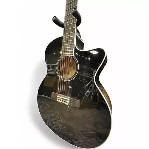 Used Guild F-2512CE DELUXE BLACK 12 String Acoustic Electric Guitar BLACK - musicians--Friend