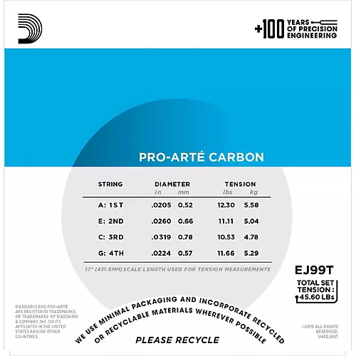D'Addario EJ99T Pro-Arte Carbon Tenor Ukulele Strings - musicians--Friend