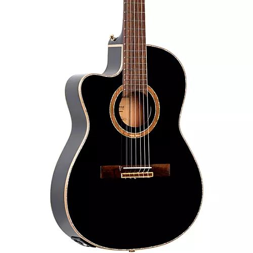Ortega Performer Series RCE138-T4BK-L Thinline Acoustic Electric Nylon Guitar Black - musicians--Friend