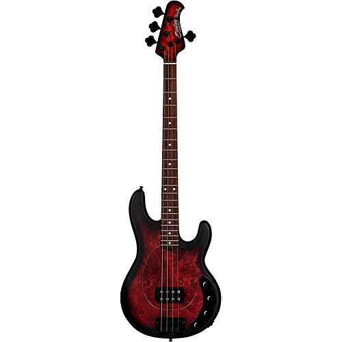 Sterling by Music Man StingRay RAY34 Poplar Burl Top Bass Dark Scarlet Burst Satin - musicians--Friend
