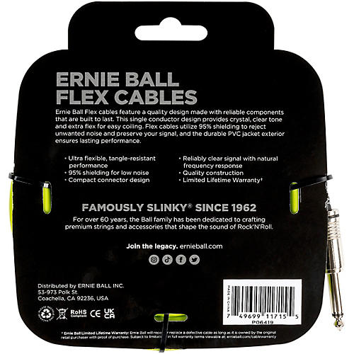 Ernie Ball Flex Straight to Straight Instrument Cable 20 ft. Blue - musicians--Friend